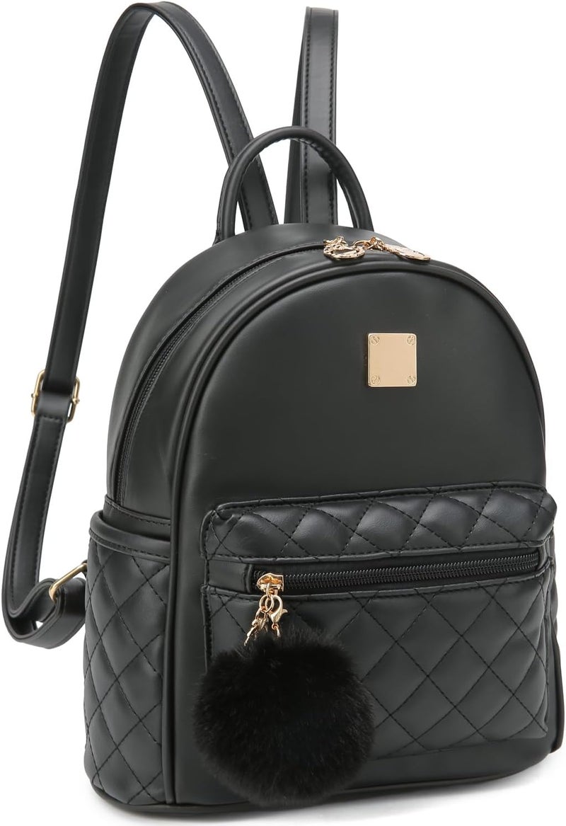 Barsine Girls Fashion Mini Backpack Purse Small Cute Plaid Leather Women Backpacks Little Bag (Black) - Image 1